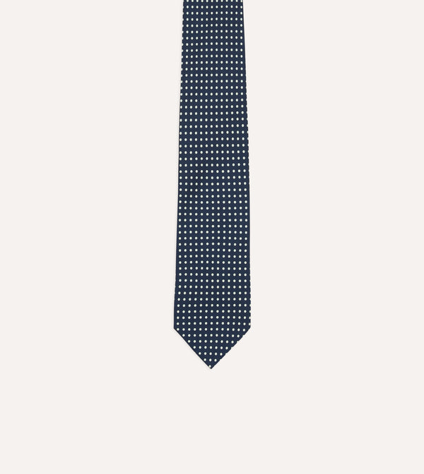 Drake's Navy Small Spot Silk Self-Tipped Tie
