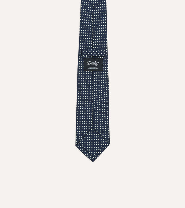 Drake's Navy Small Spot Silk Self-Tipped Tie