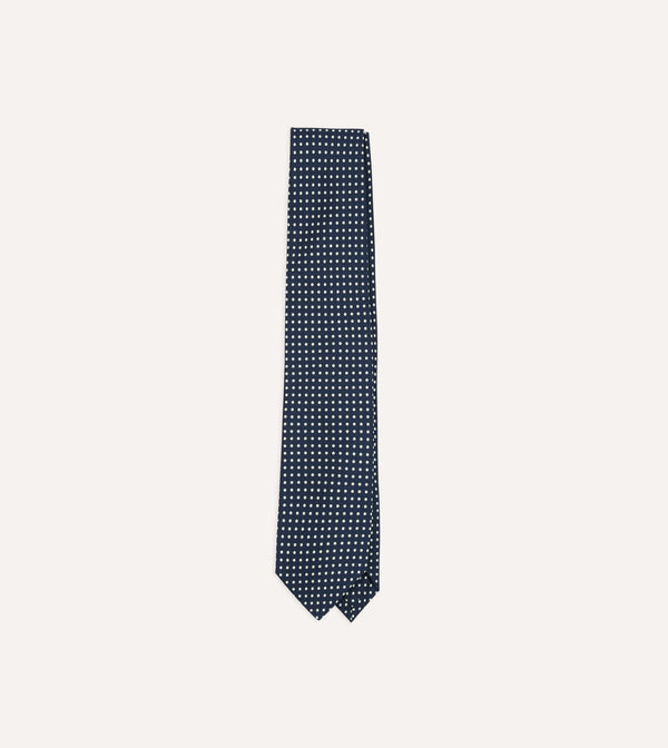 drake's Navy Small Spot Silk Self-Tipped Tie