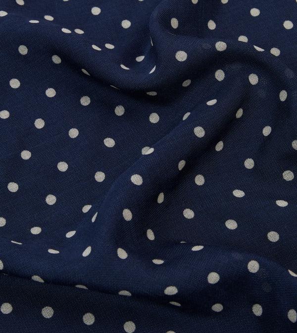 Drake's Navy Spot Print Wool-Silk Pocket Square