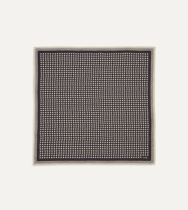 Drake's Navy Spots Print Silk-Cotton Bandana