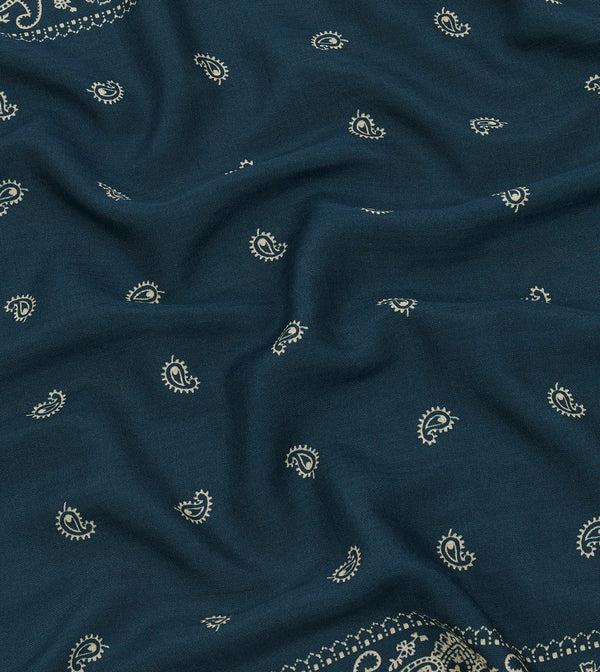 Drake's Navy Trad Paisley Print Wool-Silk Bandana