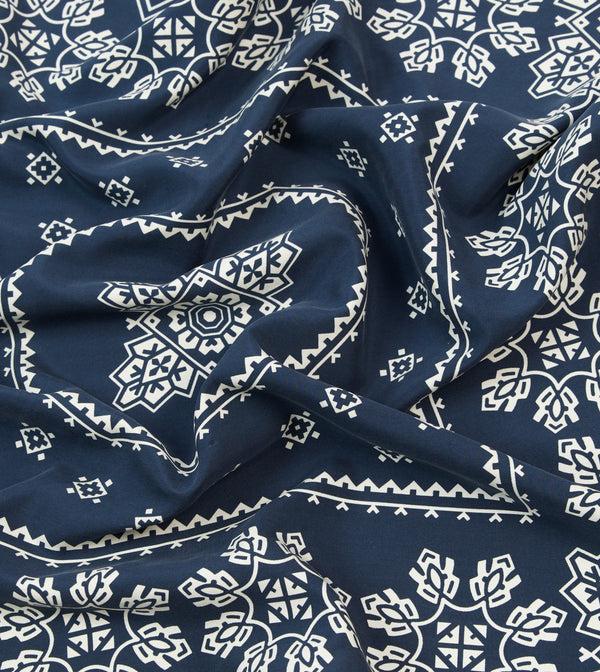 Drake's Navy Traditional Print Silk Bandana