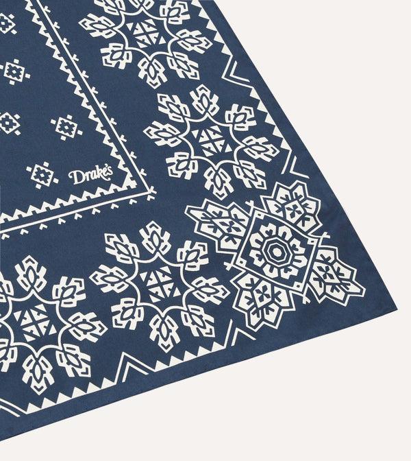 Drake's Navy Traditional Print Silk Bandana