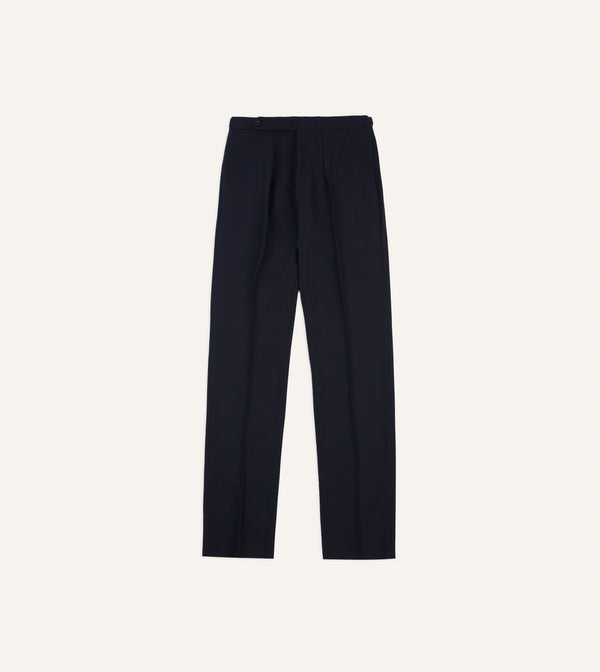 Drake's Navy Tropical Wool Single Pleat Trouser