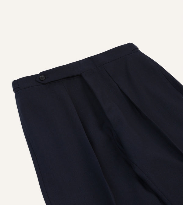 Drake's Navy Tropical Wool Single Pleat Trouser