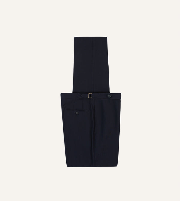 drake's Navy Tropical Wool Single Pleat Trouser