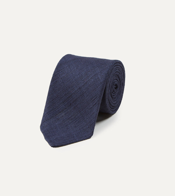 Drake's Navy Tussah Hand Rolled Silk Tie