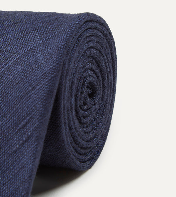 Drake's Navy Tussah Hand Rolled Silk Tie