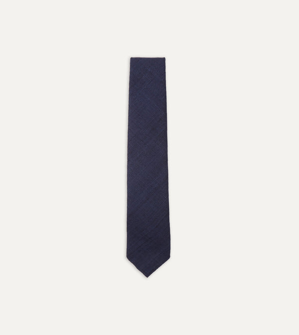 drake's Navy Tussah Hand Rolled Silk Tie