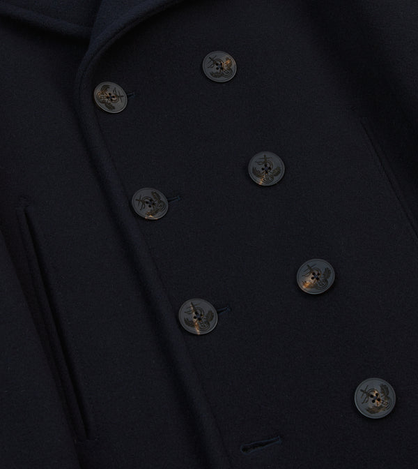 Drake's Navy Wool Double-Breasted Peacoat