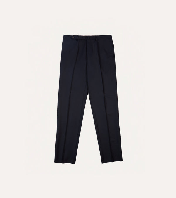 Drake's Navy Wool Flannel Flat Front Trousers
