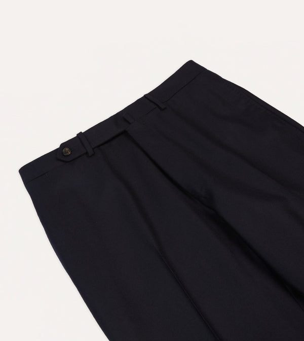 Drake's Navy Wool Flannel Flat Front Trousers