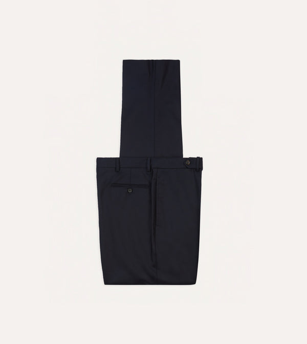 drake's Navy Wool Flannel Flat Front Trousers