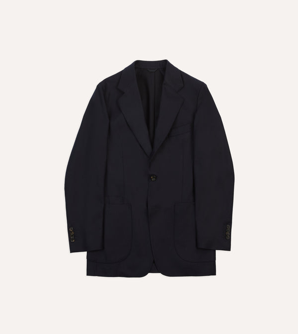 drake's Navy Wool Flannel Tailored Jacket