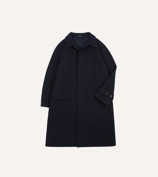 drake's Navy Wool Raglan Coat