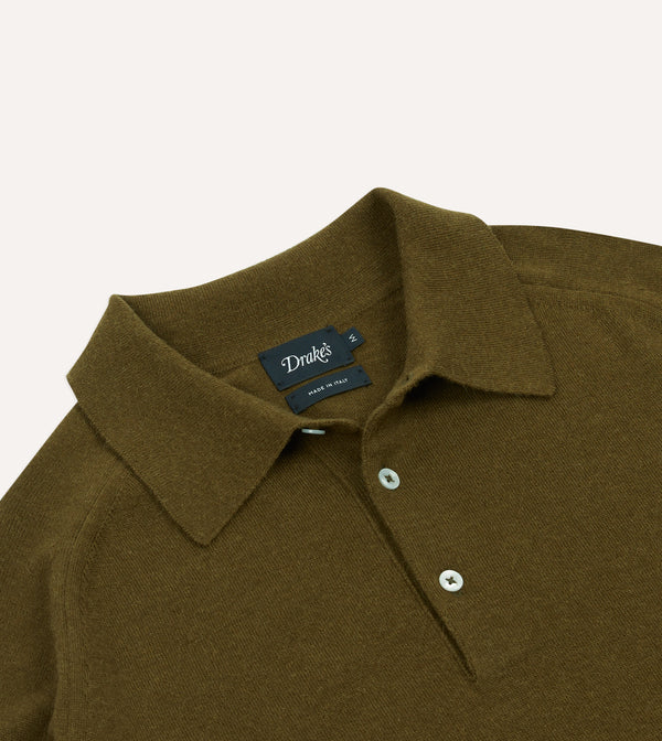 Drake's Olive Alpaca Wool Knitted Polo