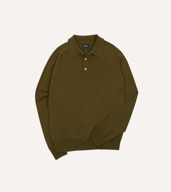 drake's Olive Alpaca Wool Knitted Polo