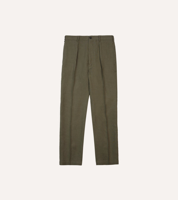 Drake's Olive Antique Linen Games Trousers