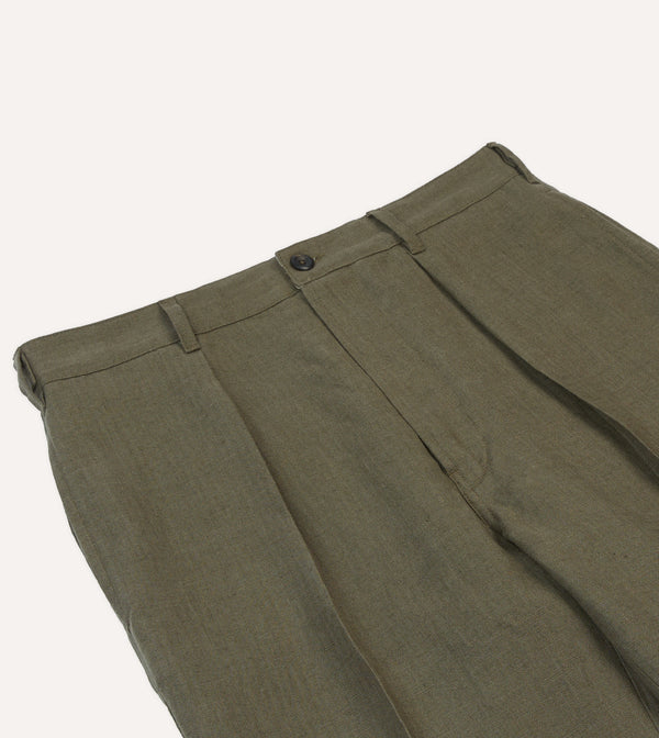 Drake's Olive Antique Linen Games Trousers