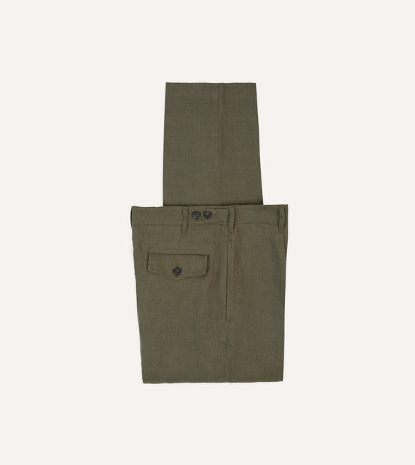 drake's Olive Antique Linen Games Trousers