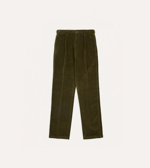 Drake's Olive Cotton Corduroy Games Trousers