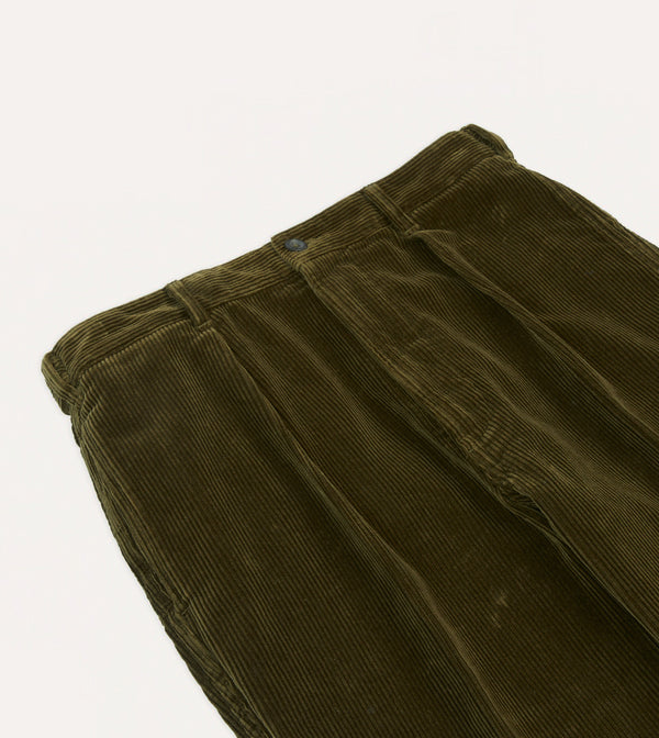 Drake's Olive Cotton Corduroy Games Trousers