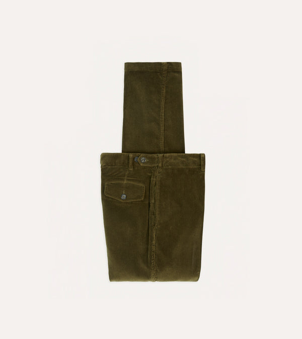 drake's Olive Cotton Corduroy Games Trousers