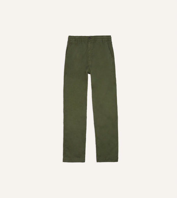 Drake's Olive Cotton Drawstring Trousers