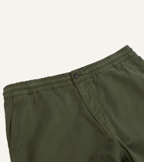 Drake's Olive Cotton Drawstring Trousers