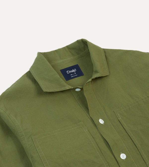 Drake's Olive Cotton-Linen Popover Shirt