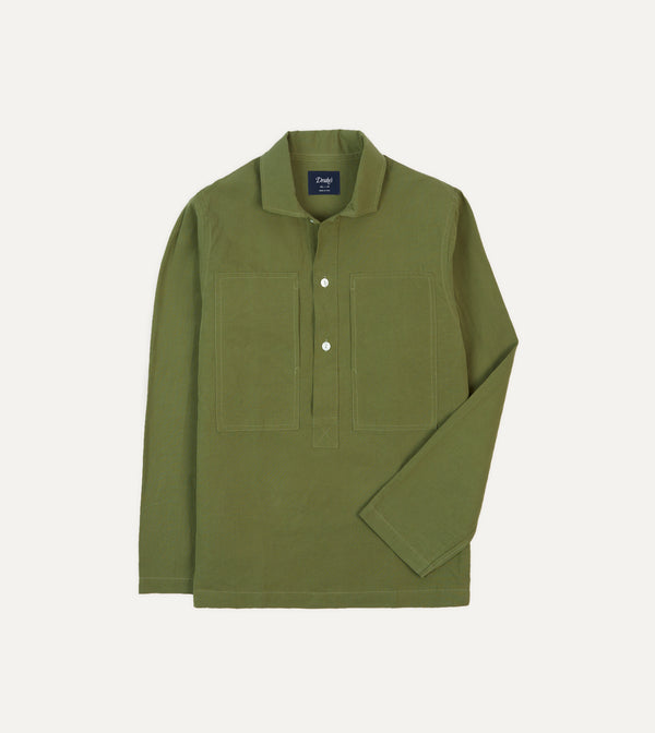 drake's Olive Cotton-Linen Popover Shirt