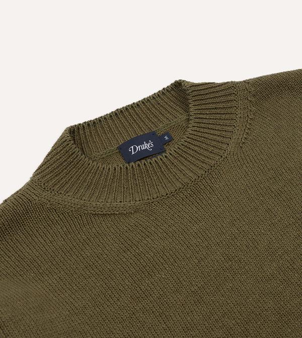 Drake's Olive Cotton Mock Neck Jumper