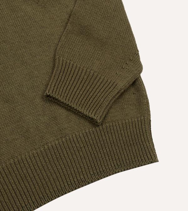 Drake's Olive Cotton Mock Neck Jumper