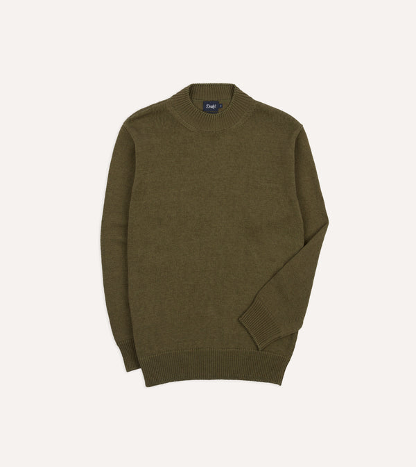 drake's Olive Cotton Mock Neck Jumper