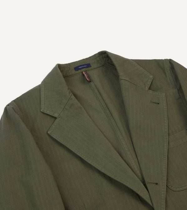 Drake's Olive Herringbone Cotton Games Blazer Mk. I
