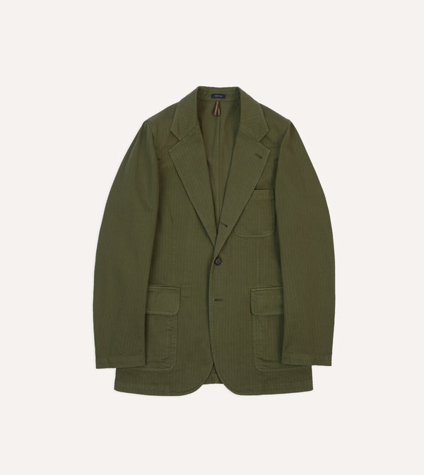drake's Olive Herringbone Cotton Games Blazer Mk. I