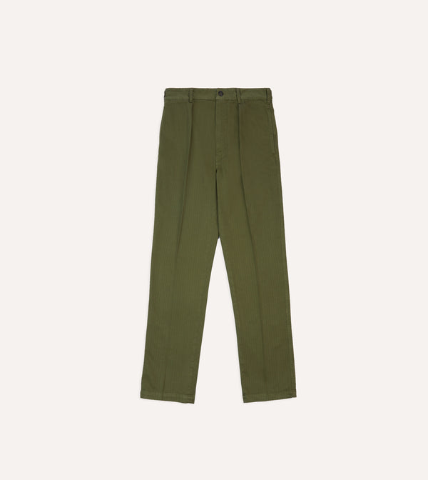 Drake's Olive Herringbone Cotton Games Trousers