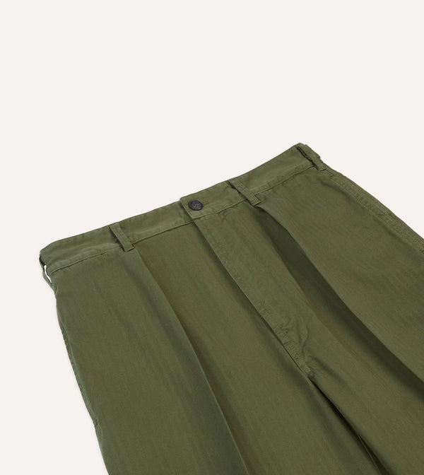 Drake's Olive Herringbone Cotton Games Trousers