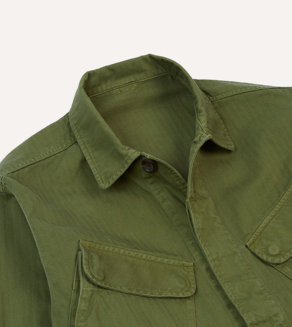 Drake's Olive Herringbone Cotton Jungle Jacket