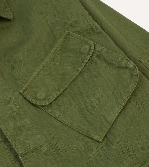 Drake's Olive Herringbone Cotton Jungle Jacket