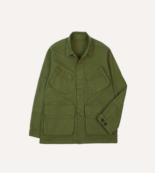 drake's Olive Herringbone Cotton Jungle Jacket