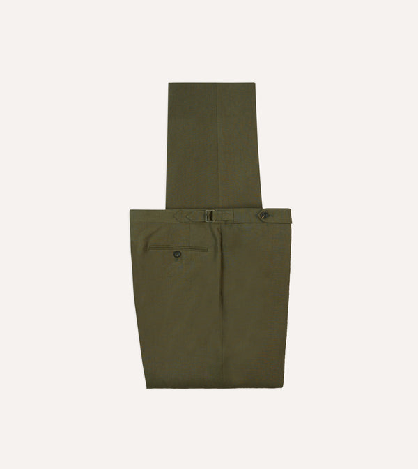 drake's Olive Irish Linen Single Pleat Trouser