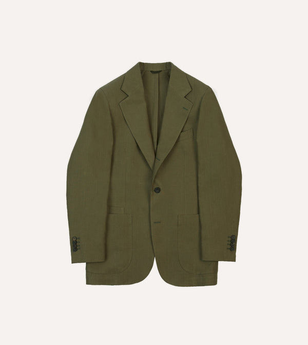 drake's Olive Irish Linen Tailored Jacket