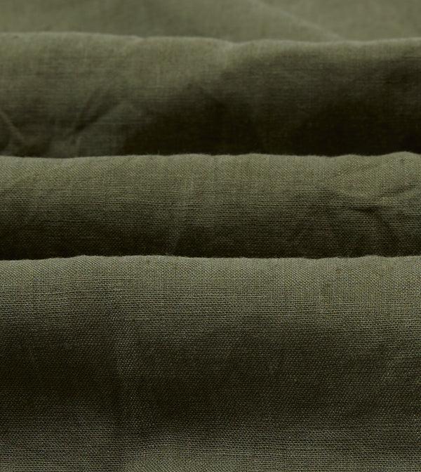 Drake's Olive Linen Mandarin Collar Popover Shirt