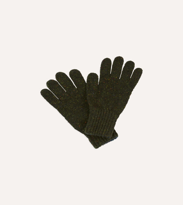 drake's Olive Merino Wool Knitted Gloves