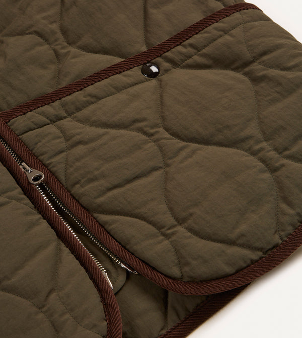 Drake's Olive Quilted Nylon Zip Vest