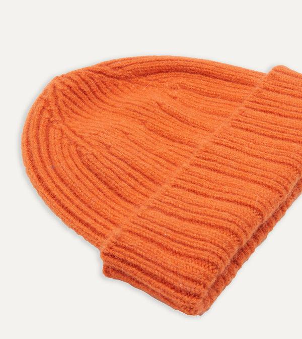 Drake's Orange Angora Lambswool Ribbed Knit Cap