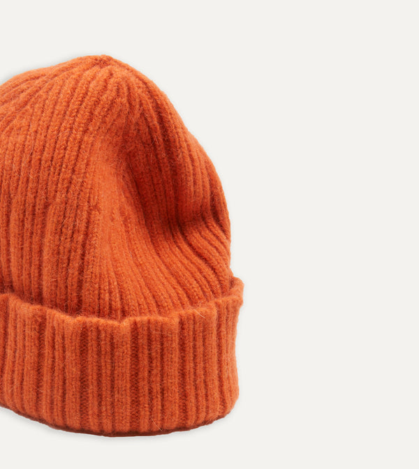 Drake's Orange Angora Lambswool Ribbed Knit Cap