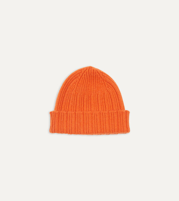 drake's Orange Angora Lambswool Ribbed Knit Cap